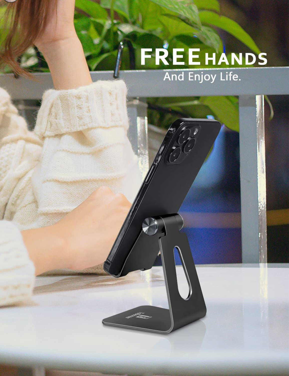 Adjustable Phone Stand for Desk - Portable Cradle Dock for iPhone 15, 14, 13, 12 Pro Max, Samsung, Huawei, and All Smartphones (Black)