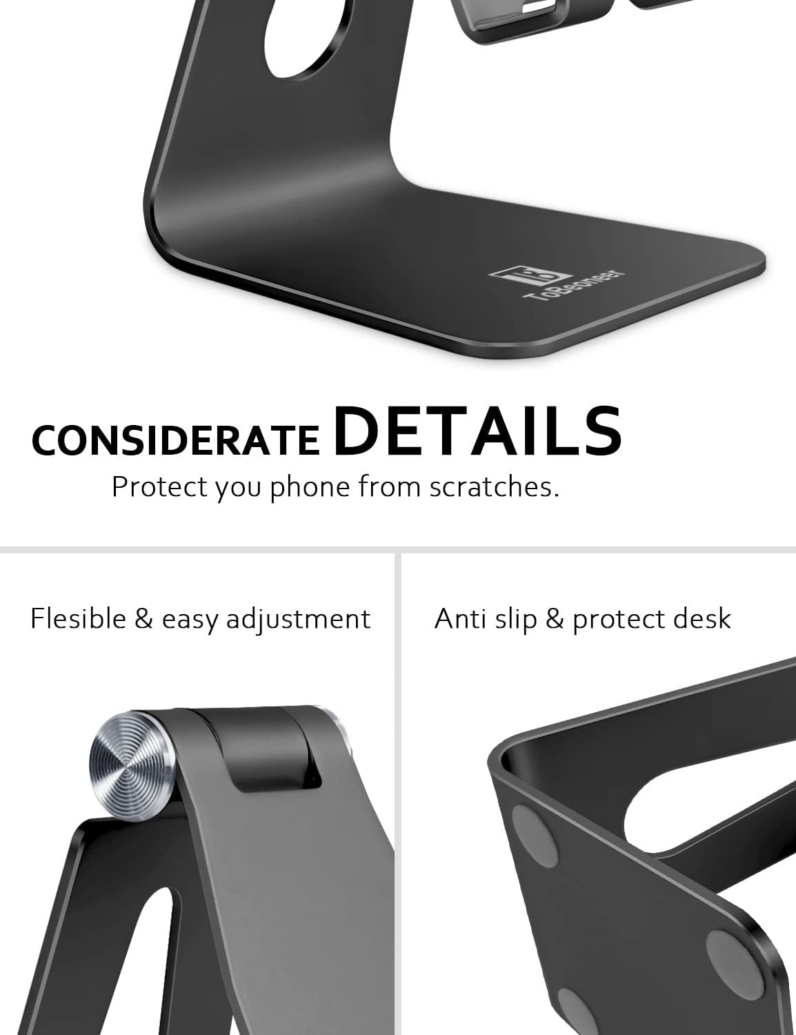 Adjustable Phone Stand for Desk - Portable Cradle Dock for iPhone 15, 14, 13, 12 Pro Max, Samsung, Huawei, and All Smartphones (Black)