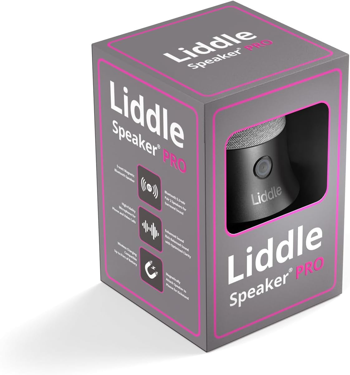 Liddle Speaker Pro - Magnetic Portable Bluetooth Speaker with Microphone for iPhone 12/13/14/15/16, 5W Wireless Audio, 8-Hour Battery Life, Water-Resistant, Magnetic Attachment (Black)